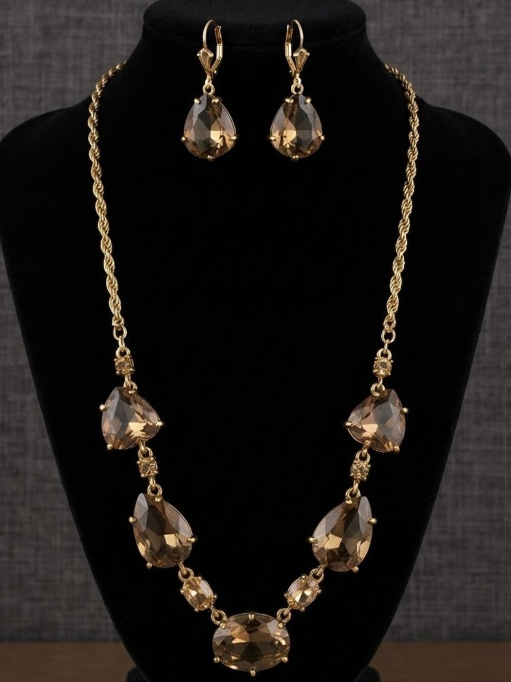Rare ​Vintage Nina Ricci for Avon Amber Crystal Statement Necklace & Earring Set